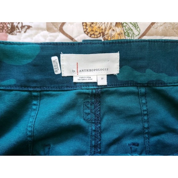 Anthropologie Austin Cargo Crop Pants Womens Teal Camouflage Stretch Twill Sz 27 - Picture 11 of 12
